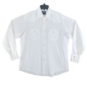 Vtg Wrangler Shirt Cowboy Cut Men 17 35 White Pearl Snap Regular Fit X-long Tail